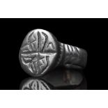 BYZANTINE BRONZE RING WITH STYLISED CROSS