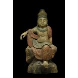 POLYCHROME-PAINTED WOOD FIGURE OF BODHISATTVA