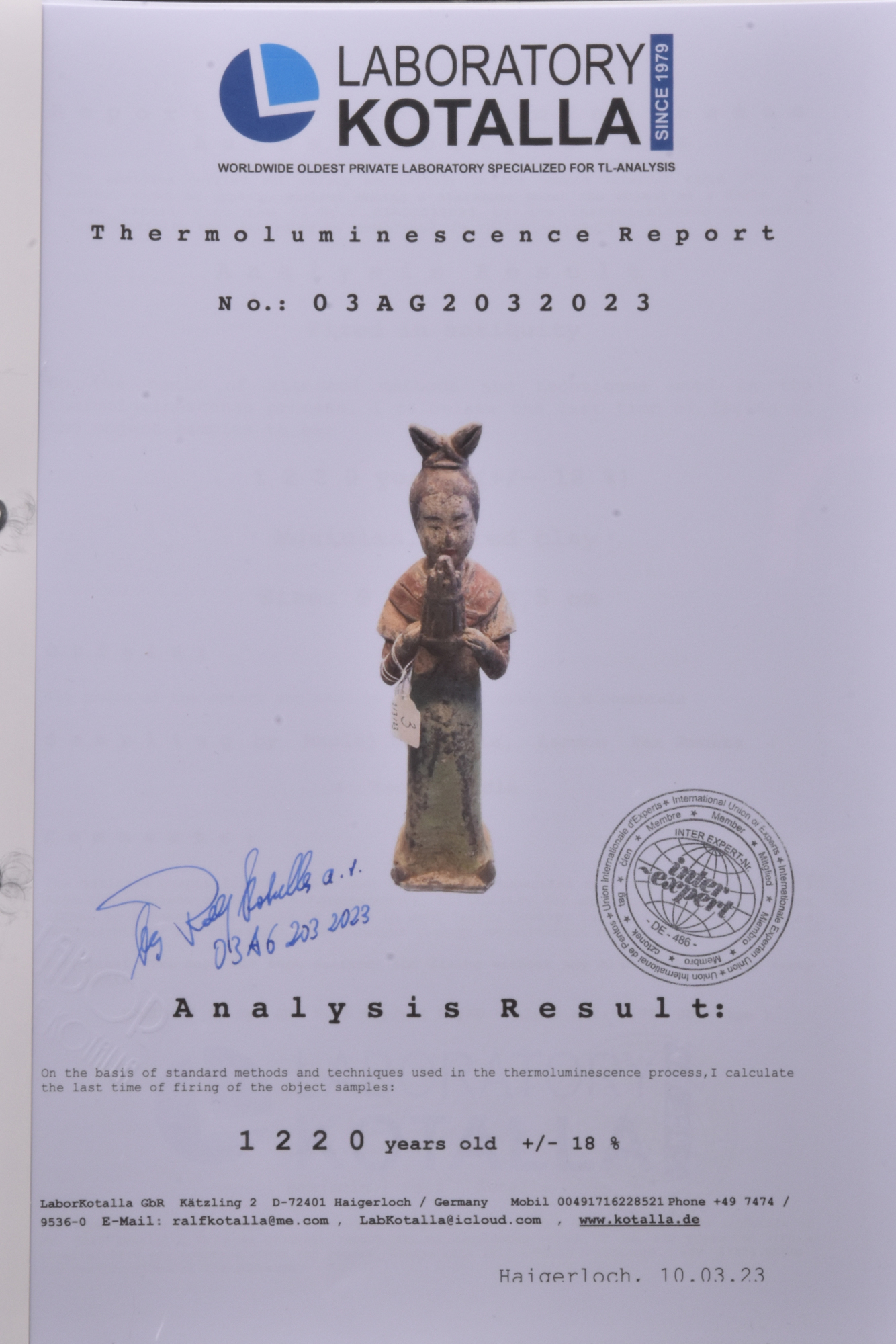 CHINESE TANG DYNASTY TERRACOTTA STANDING FEMALE MUSICIAN - TL TESTED - Image 6 of 6