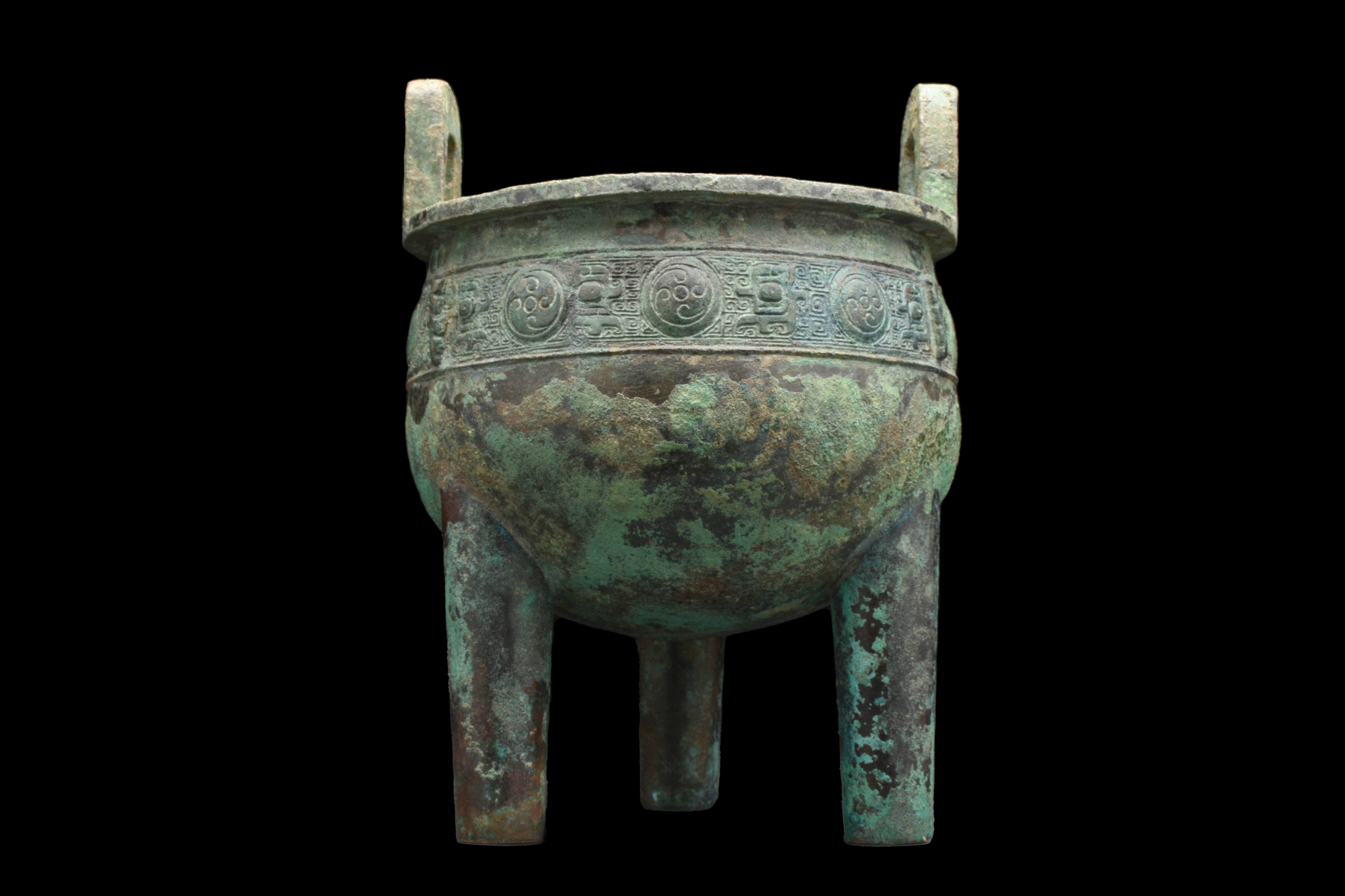 RARE LARGE BRONZE RITUAL TRIPOD FOOD VESSEL (DING) - Image 3 of 8