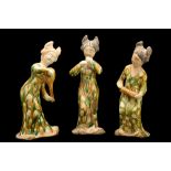 CHINESE TANG DYNASTY SANCAI GLAZED FEMALE MUSICIAN TRIO - TL tested