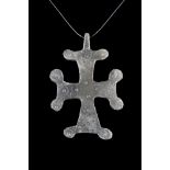 MEDIEVAL BRONZE CROSS PENDANT WITH SUN SYMBOLS