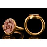 BYZANTINE MONOGRAM INTAGLIO IN GOLD SIGNET RING