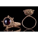 RARE BYZANTINE GOLD RING WITH GARNET STONE - XRF TESTED