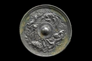 CHINESE TANG DYNASTY BRONZE MIRROR WITH FOUR ANIMALS