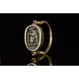 SWIVEL GOLD RING WITH ANCIENT EGYPTIAN GLAZED COMPOSITION SCARAB