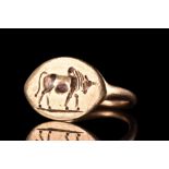 GREEK HELLENISTIC GOLD RING WITH A BULL