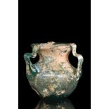 LATE ROMAN GLASS THREE-HANDLED JAR