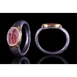 ROMAN MINERVA INTAGLIO IN A GILDED SILVER RING