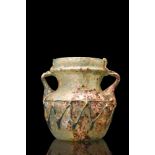 ROMAN GLASS DECORATED JAR WITH HANDLES