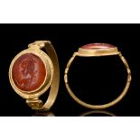 ROMAN GOLD RING WITH DIANA INTAGLIO