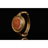 ROMAN EAGLE BANDED AGATE GOLD RING