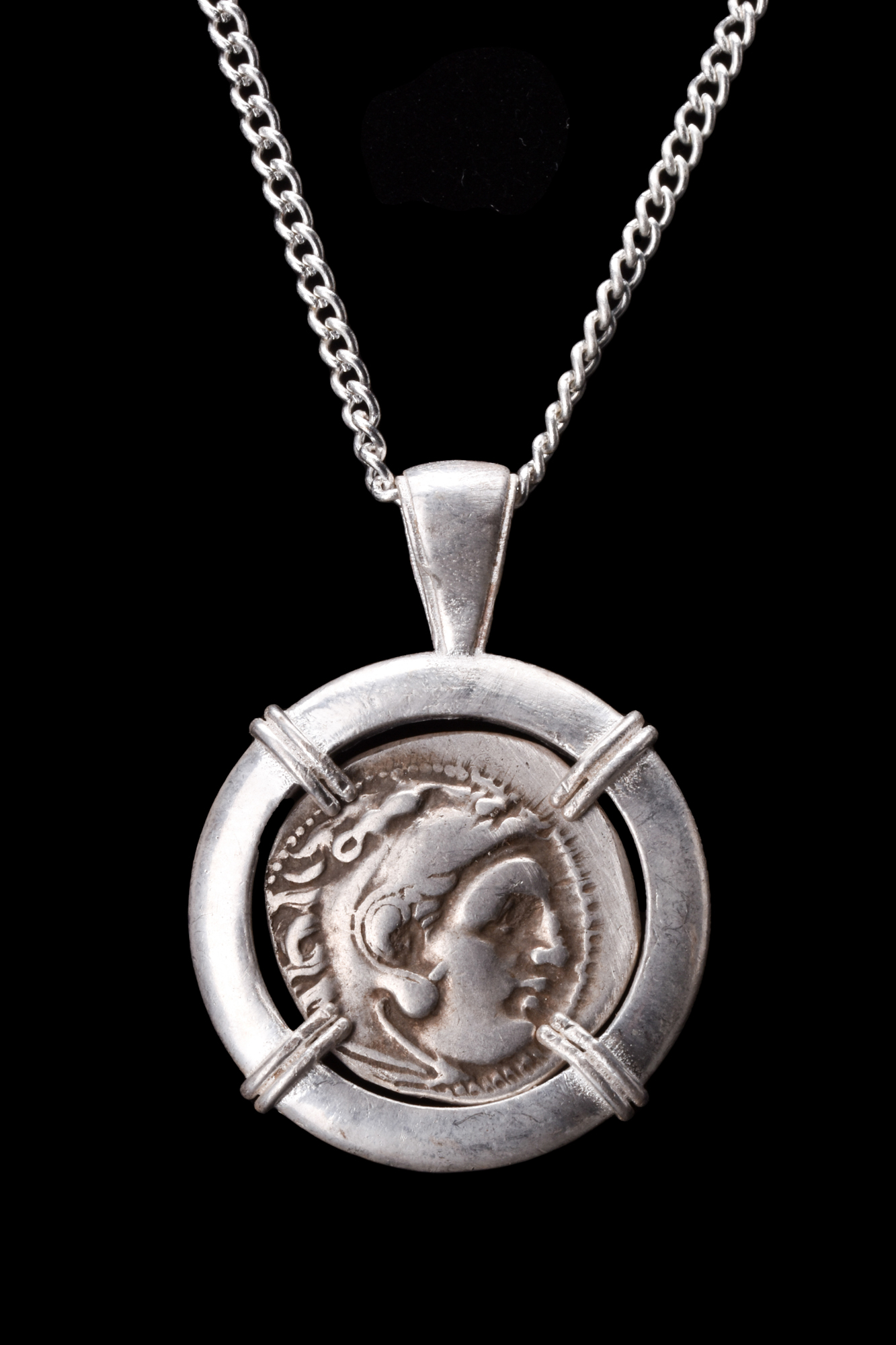 ALEXANDER III SILVER DRACHM IN SILVER PENDANT