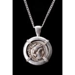 ALEXANDER III SILVER DRACHM IN SILVER PENDANT