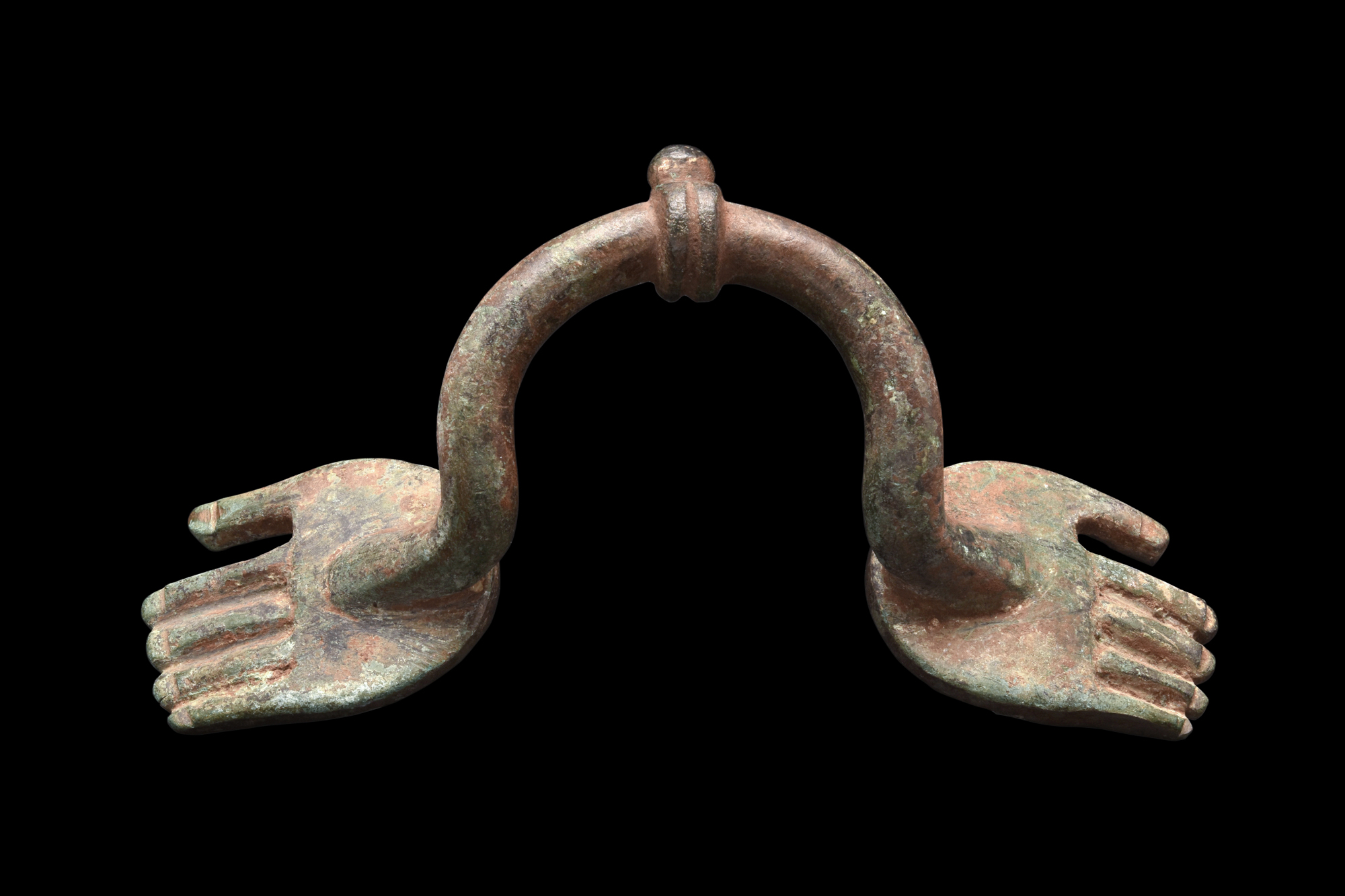 ROMAN BRONZE FURNITURE HANDLE WITH HAND FINIALS