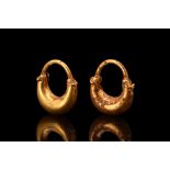 HELLENISTIC GOLD BOAT-SHAPED EARRINGS