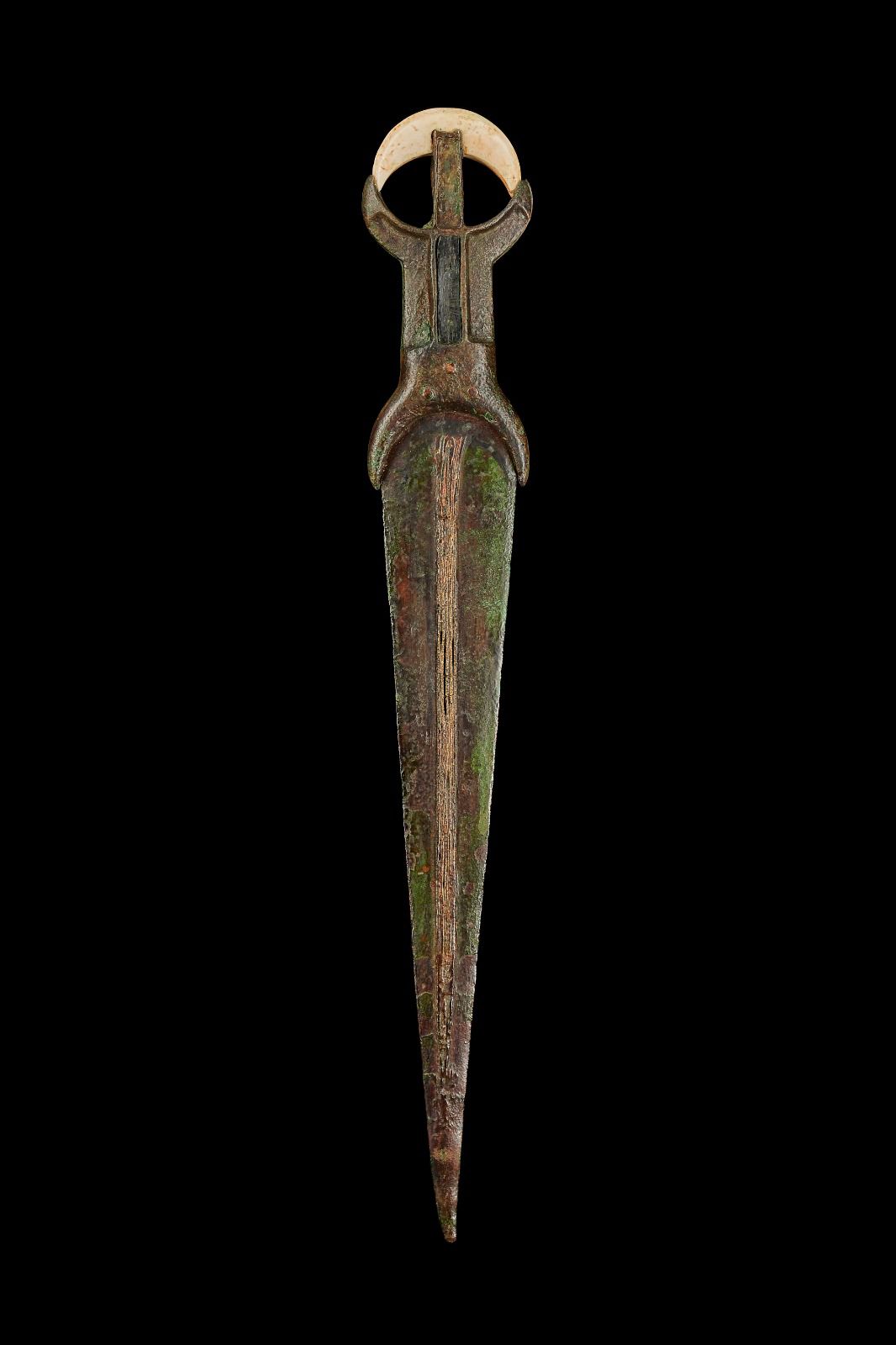 EGYPTIAN BRONZE DAGGER WITH ELABORATE HANDLE