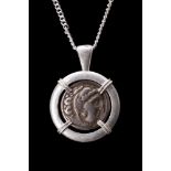 ALEXANDER III SILVER DRACHM IN SILVER PENDANT