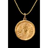 BYZANTINE GOLD SOLIDUS OF EMPEROR LEO COIN PENDANT