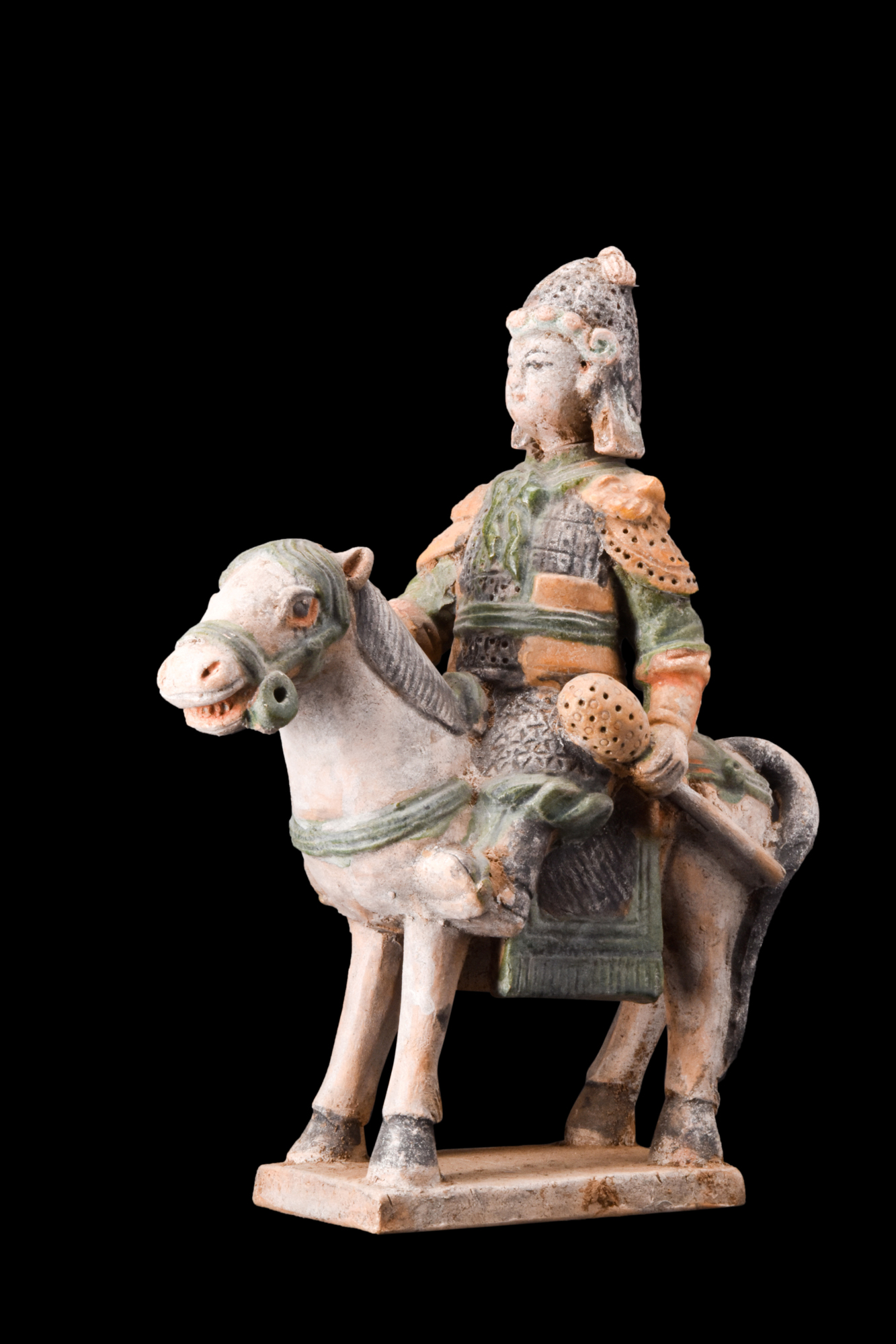 CHINESE MING DYNASTY GLAZED TERRACOTTA RIDER ON A HORSE