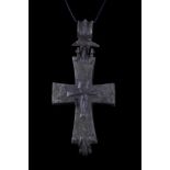 MASSIVE BYZANTINE BRONZE RELIQUARY CROSS PENDANT