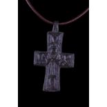 BYZANTINE BRONZE CROSS PENDANT WITH JESUS CHRIST