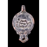 TERRACOTTA OIL LAMP WITH EROTIC SCENE