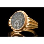 SASANIAN JASPER INTAGLIO IN HEAVY GOLD RING