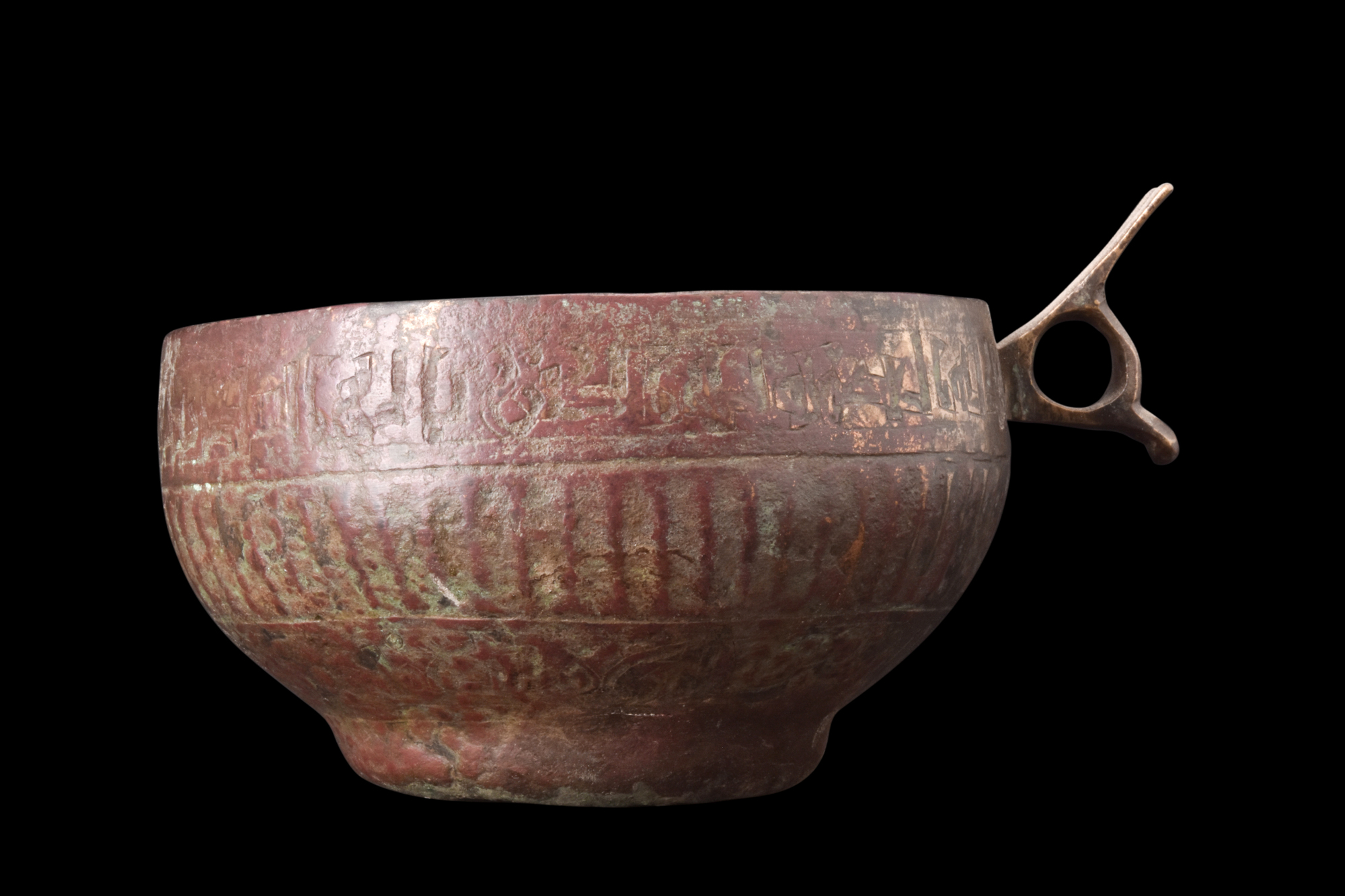 UMAYYAD BRONZE VESSEL WITH HANDLE - SUPERB PATINA - Image 3 of 7