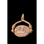 EGYPTIAN STEATITE SCARAB IN GOLD PENDANT