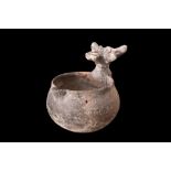 ETRUSCAN TERRACOTTA VESSEL WITH ANIMAL HEAD