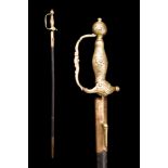 A BAROQUE FRENCH SMALL SWORD GILT BRONZE WITH SCABBARD