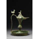 SELJUK BRONZE OIL LAMP WITH BIRDS