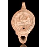 ROMAN TERRACOTTA OIL LAMP WITH EROTIC SCENE