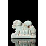 EGYPTIAN FAIENCE RECUMBENT LION AMULET