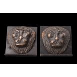 LARGE NEOCLASSICAL PAIR OF BRONZE LION HEAD MOUNTS