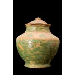 CHINESE TANG DYNASTY EGG AND SPINACH JAR WITH LID