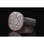 LATE ROMAN BRONZE RING WITH PENTAGRAM