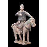 CHINESE MING DYNASTY GLAZED TERRACOTTA RIDER ON HORSE