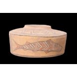 INDUS VALLEY TERRACOTTA CYLINDRICAL VESSEL WITH FISH