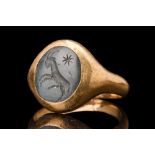 ROMAN INTAGLIO WITH GOAT AND A STAR IN GOLD RING