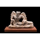 GANDHARAN SCHIST WINGED ATLAS WITH A LION