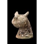 SELJUK BRONZE LION HEAD FROM INCENSE BURNER