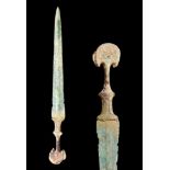 ANCIENT BRONZE SWORD WITH DOUBLE EAR POMMEL