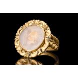 ROMAN ROCK CRYSTAL INTAGLIO WITH SPHINX IN A GOLD RING