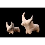 PAIR OF INDUS VALLEY TERRACOTTA ZEBU BULL IDOLS