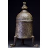 MAMLUK REVIVAL SILVER AND BRASS INCENSE BURNER