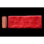 MESILIM PERIOD / DYNASTIC III (MESOPOTAMIA) BLACK STONE CYLINDER SEAL