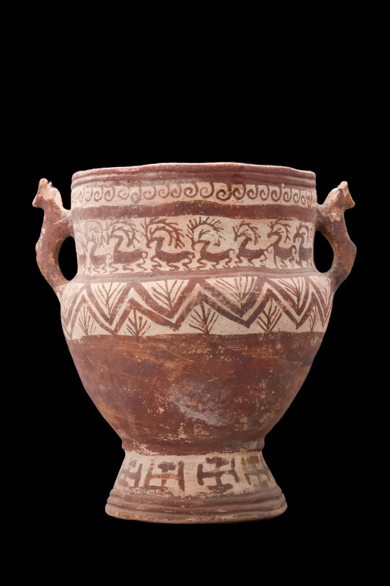 ANCIENT PERSIAN TERRACOTTA VESSEL WITH RAM HANDLES - TL TESTED - Image 2 of 8