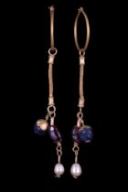 BYZANTINE MATCHING PAIR OF GOLD EARRINGS WITH PEARLS AND GLASS BEADS